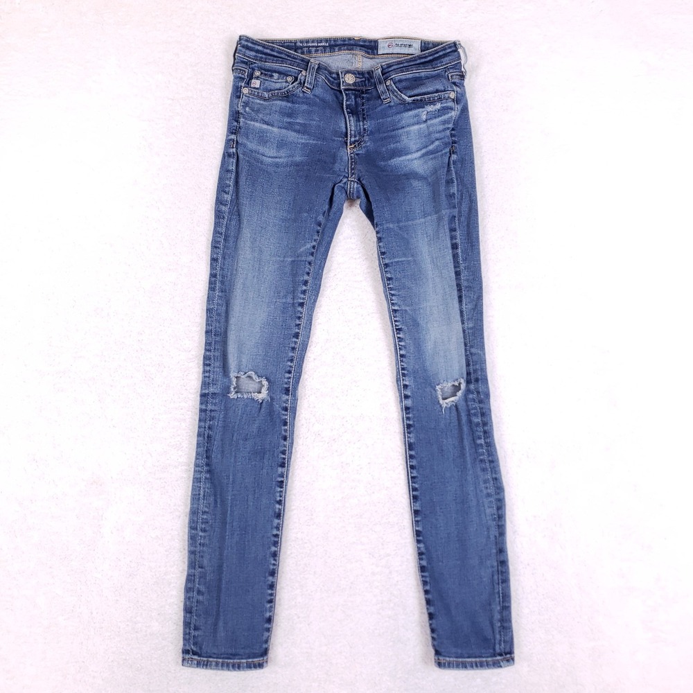 AG Adriano Goldschmied The Legging Ankle 25R Super‎ Skinny Blue Distressed Jean